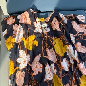 Trovata Black Blouse with Orange & White Floral Print